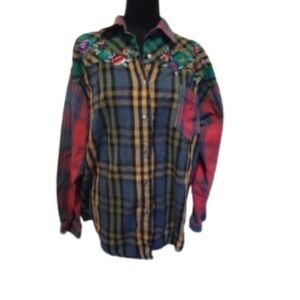 QPS, Quality-Price-Style, Women's Size Large Vintage Button Up Plaid Blouse